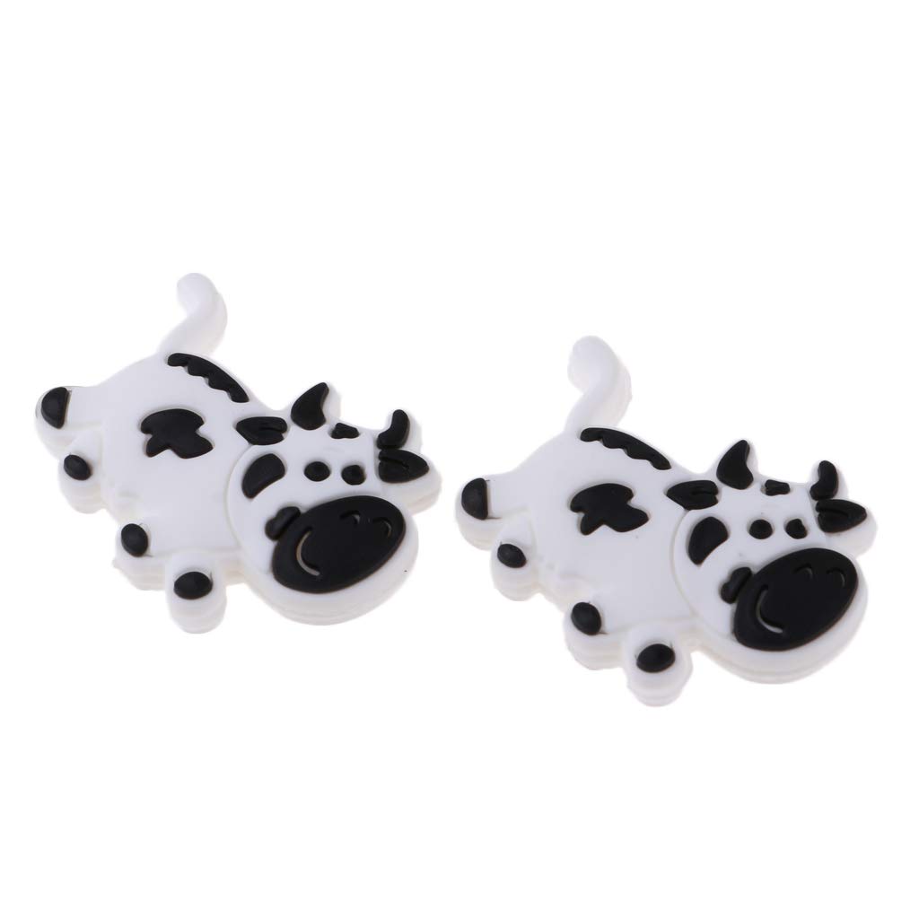 Baosity 2 Pieces Tennis Racquet Shock Absorber Vibration Dampeners - Various Animal Shape - White Cow