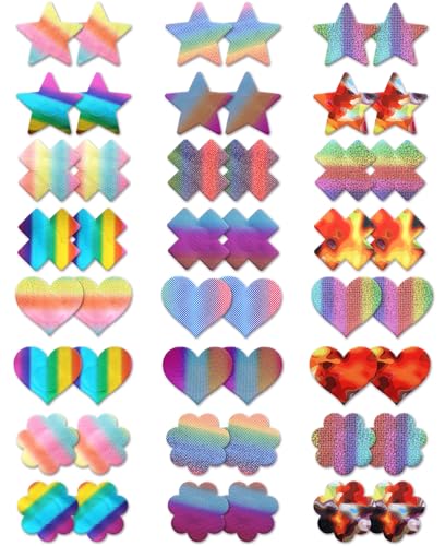 Image of Glitters Pasties Rave Pack Nipple Covers Stickers Disposable Sticky Breast Petals Bra for Women Rave Outfit Party