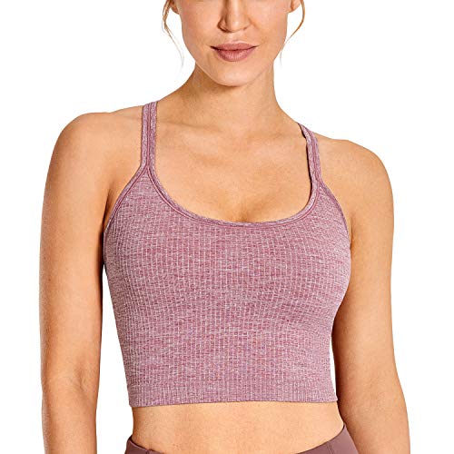 Crz Yoga Womens Longline Seamless Ribbed Sports Bra - Padded Racerback Sports Bra Yoga Crop Tank Tops Misty Merlot Medium #TOP13