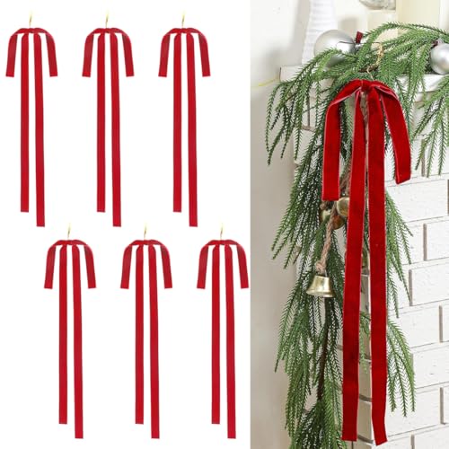 DOKRIN Moños y cintas de navidad,Adornos navideños: Lazos extragrandes rojos brillantes de 25 x 50 cm (6 unidades)
