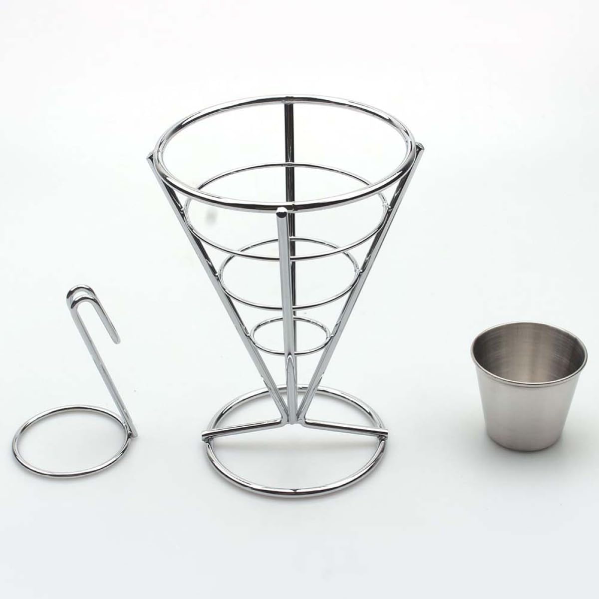 SHINEOFI 2 Set Electroplated Iron Art Single-head Cone Basket for French Fries Fried Chicken Snacks Holder Sturdy Restaurant Chips Stand for Kitchen Dining Silver