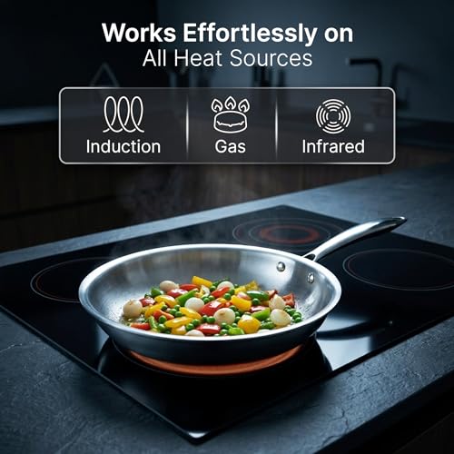 Image of AGARO Regency 26 cm Triply Stainless Steel Fry Pan with Lid (2.3L), Induction & Gas Compatible, ensures Even Heat, Non-Toxic with no Chemical Coating, Dishwasher Safe-Ideal for stir-Fry & saute.