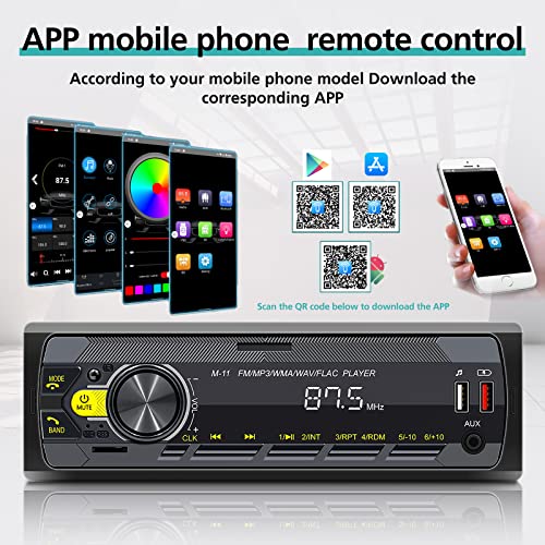 Single Din Car Stereo with Voice Assistant/Bluetooth 5.0/7 Color Button Lights/BT Hands Free Call/FM Radio/USB Fast Charging/TF SD Card Port/AUX-in, 1 Din Radio Player + Remote Control - Image 6
