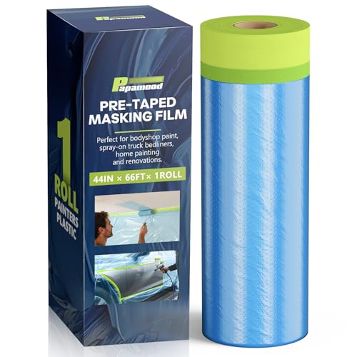 Papamood Pre-Taped Automotive Masking Film for Painting - 44 x 66 1 Roll
