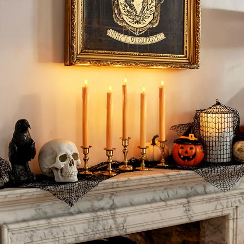Image of Homemory 6 Pcs Orange Flameless Taper Candles with Remote, Timer, Dimmer, Battery Operated CandleSticks with Flickering Light, Plastic Led Window Candles, for Halloween Decoration 9.6 Inches