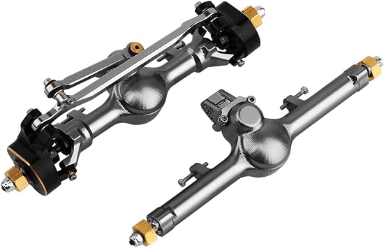 SCX24 +4mm Planet Front Rear Axles with 3-Section CVD Joint Shafts & Brass Steering Knuckles for 1/24 Axial SCX24 Upgrade Gray