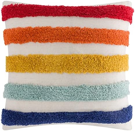 JWH Colorful Stripe Throw Pillow Cover Decorative Terry Embroider...