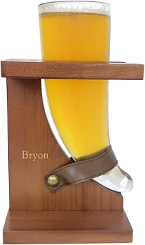 GiftsForYouNow Engraved Name Horn Shaped Glass with Personalized Wooden Stand, 16oz.