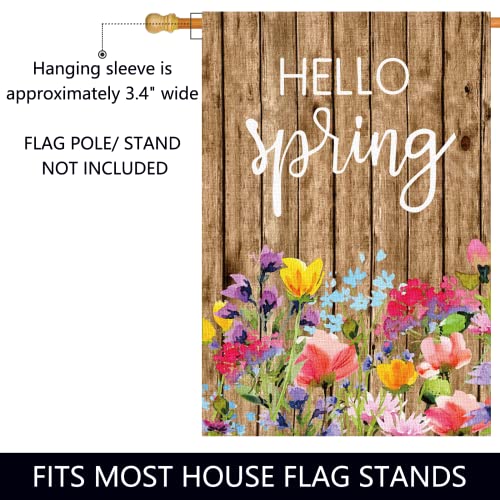 Surfapans Hello Spring House Flag 28X40 Inch Double Sided Vertical Outside Burlap Watercolor Floral Outdoor Large Yard Flags Seasonal Home Porch Holiday Decoration #TOP6