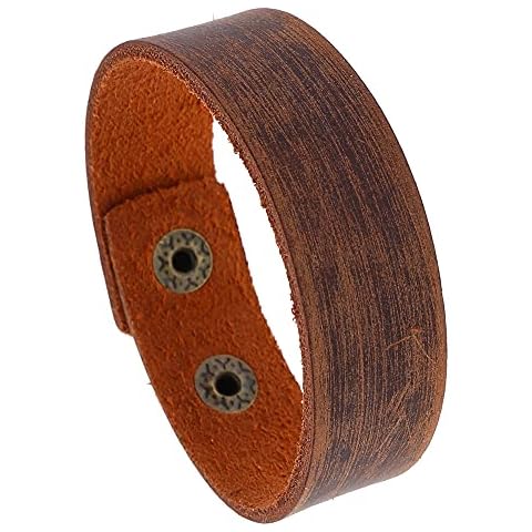 INMOFN Vintage Genuine Leather Wristband Mens Womens Wide Leather Bracelet with Adjustable Snap Button,Brown Cover