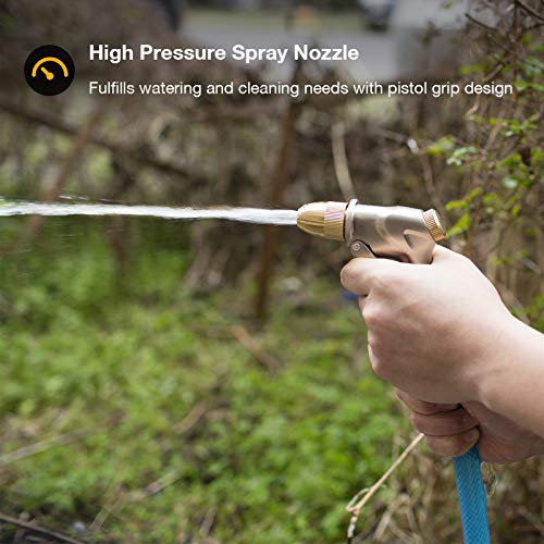 Garden Hose Nozzle Crenova 100% Heavy Duty Metal, Water Nozzle Sprayer with Full Brass Nozzle 8 Patterns, High Pressure Handheld Pistol Grip Sprayer for Watering Plants Lawn Washing Car and Pets