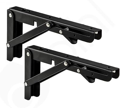 Dihl 2X Folding Shelf Brackets, 12 Inch, Space Saving Heavy Duty Wall Mounted Foldable Shelving Mounts, 12  30cm, Steel, Black, Load Capacity 60 KG, 1 Pair