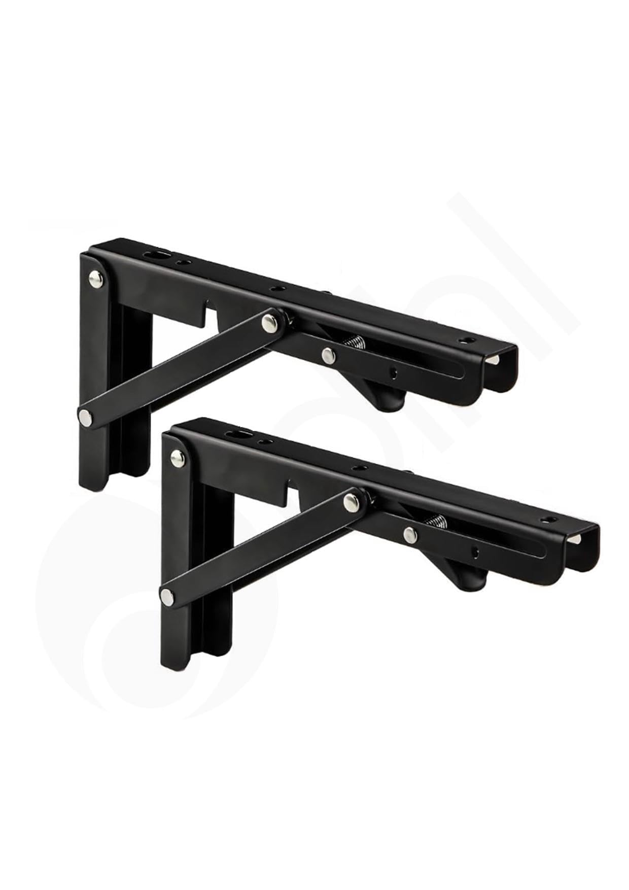 Dihl 2X Folding Shelf Brackets, 8 Inch, Space Saving Heavy Duty Wall Mounted Foldable Shelving Mounts, 8” 20cm, Steel, Black, Load Capacity 45 KG, 1 Pair