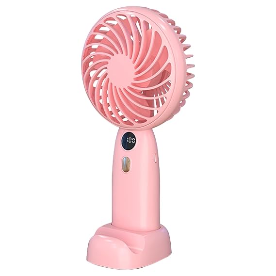 ANMAIKER Handheld Fan, Mini Fan 4000 mAh Portable Rechargeable with Smart Led Digital Display, 5 Speed Setting, for Office, Outdoor, Camping, Home, Traveling (Pink)