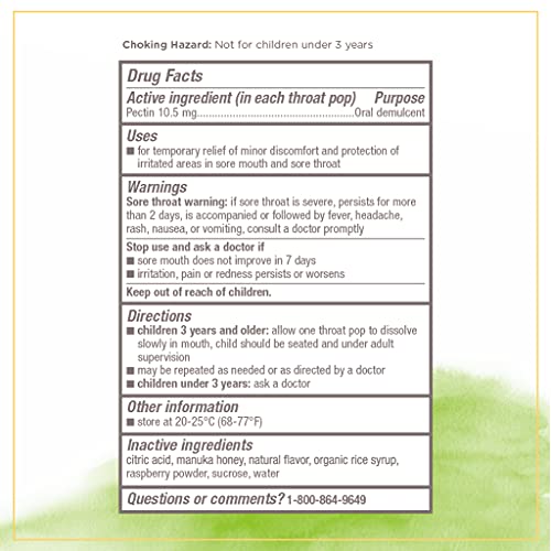 Burt's Bees Kids Throat Soothing Pops With Natural Manuka Honey, Cherry Flavor, 15 Count #TOP6