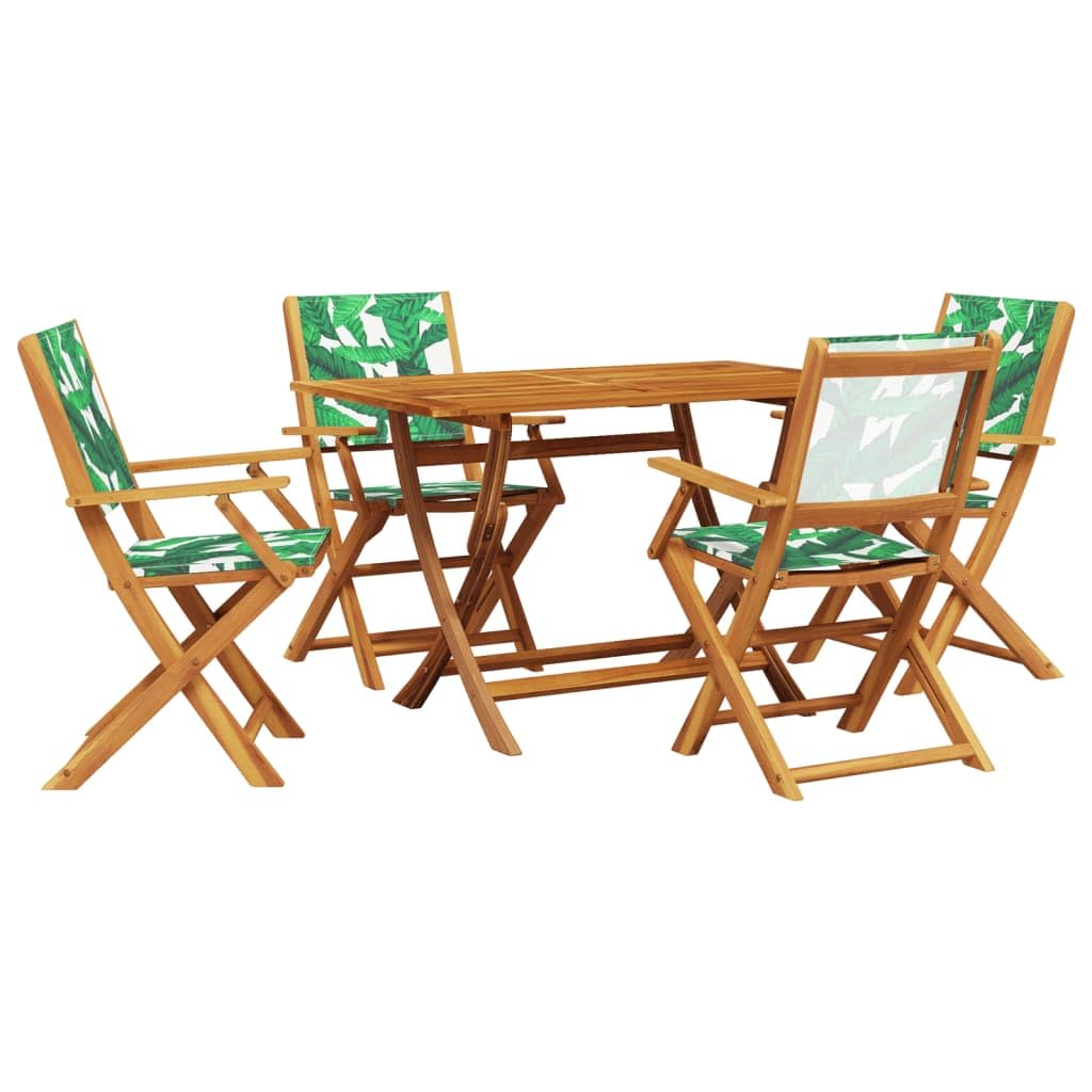 vidaXL Garden Dining Set 5 Piece, Table and Chairs for Patio Balcony Terrace, Outdoor Dining Set with Coffee Table, Leaf Pattern Fabric and Solid Wood