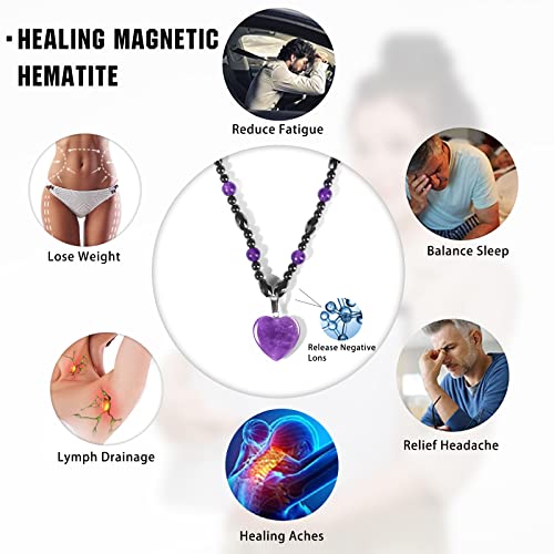 Vinswet Magnetic Hematite Therapy Necklace, Lymphatic Drainage Detox Magnetic Therapy Necklace,Stress Pain Relief Anxiety Necklace,Amethyst Tiger Eye Turquoise Crystal Healing Spiritual Gemstone Pendant For Women Men,Hexagonal Point Natural Stone Jewelry Gift #TOP4