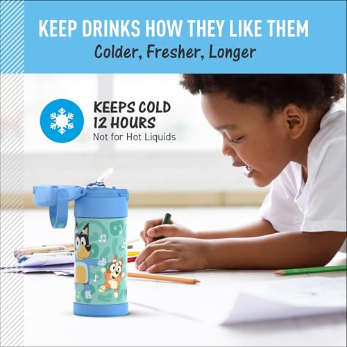 Image of THERMOS FUNTAINER Water Bottle with Straw - 12 Ounce - Kids Stainless Steel Vacuum Insulated Water Bottle with Lid, Bluey