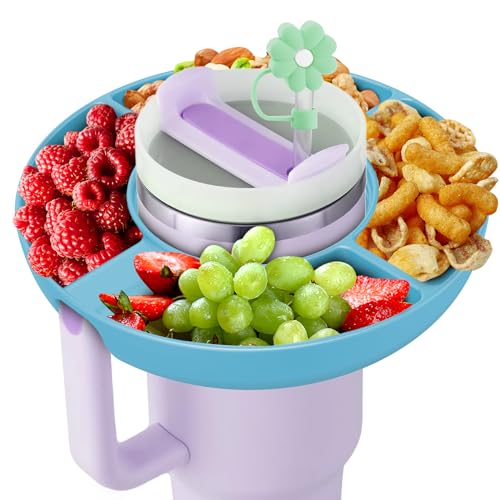 Snack Bowl for Stanley Cup 40 oz with Handle-Perfectly Compatible with Stanley Quencher H2.0 Tumbler 40 oz with Handle, Reusable Silicone Snack Tray, Stanley cup accessories (Blue Snack Bowl)