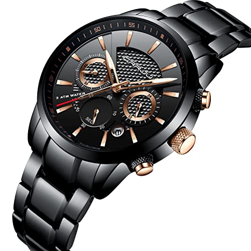 CRRJU-Mens-Business-Casual-Chronograph-Quartz-Waterproof-Wristwatch-Black-Leather-Strap