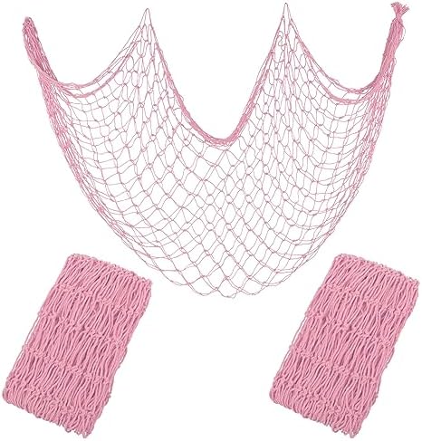 Decorative Fishing Net 80x40 Inch,YuanDe 2 Pack Large Light Pink Picture Fish Net, Wall Photo Hanging Fishnet for Nautical Mermaid Pirate Ocean Themed Hawaii Beach Under The Sea Party Decorations