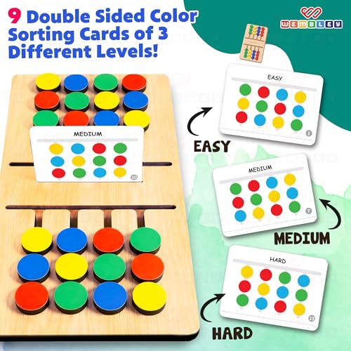 Image of Wembley Montessori Slide Puzzle for Kids 4-8 Years | Wooden Color & Pattern Matching STEM Educational Learning Toy | Brain Teaser Logic Activity | 2 Player Indoor Game | Birthday Gift for Boys & Girls