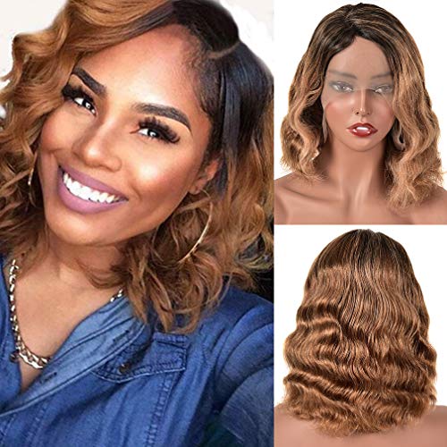 Goldfinch Ombre Loose Body Wave Bob Wig Human Hair 13x1T Part Lace Front Wig Brazilian Remy Ombre Human Hair Wig Pre Plucked Side Part Bob Wig 1b/30 Honey Brown
