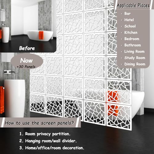 Lchen Hanging Room Divider,10 Pieces Wood-Plastic Hanging Panels 0.2“Thick Screen Panel for Living Room Bedroom Home Decoration(DQ,11.4"X11.4")