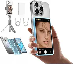 Shimbol CP5 Lite Vlog Selfie Tela para iPhone Câmera Traseira FHD 1080P Tela Magnética Selfie para Streaming, TikTok, Compatível com iOS e Android, Capa Magnética Branca de Silicone