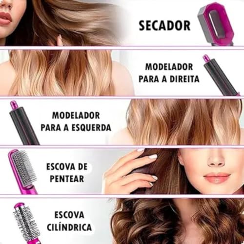 Escova secadora profissional de cabelo 5 em 1 original cor rosa