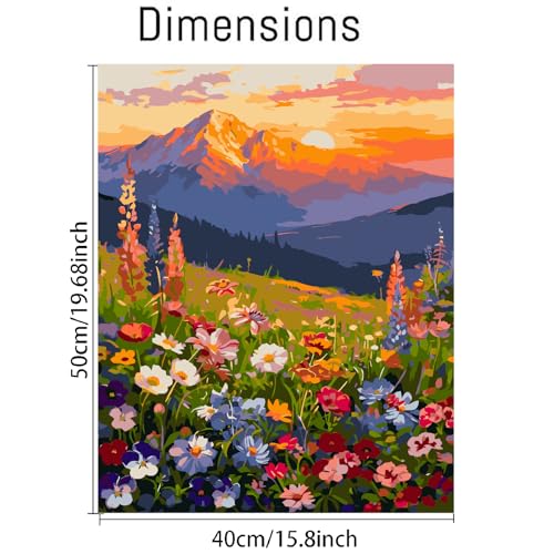 Image of Clendo Landscape Paint by Numbers Kit for Adults Beginner, Flower Mountain Adult Paint by Number Kits on Canvas, Sunset Oil Painting Kit for Beginners Gift Home Wall Decor 16x20 Inch
