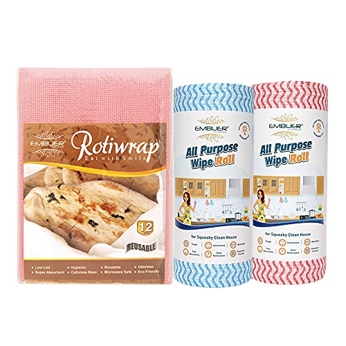 Embuer Smart Cooking Combo Pack of 2 x Kitchen Towels, 6 Pcs Roti Wrap