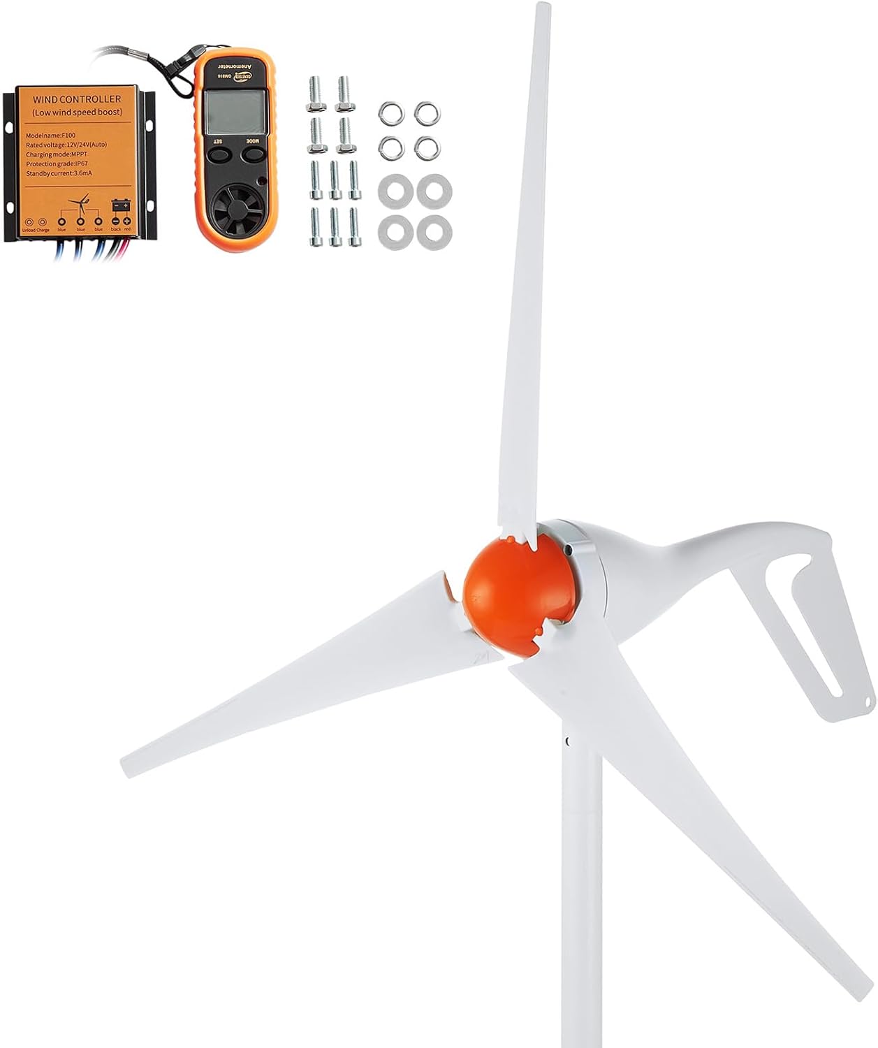 Happybuy 500W Wind Turbine Generator with Anemometer, 12V Wind Power Kit, 3-Blade Wind Generator, MPPT Controller & Adjustable Windward Direction, Ideal for Home, Farm, RVs, Boats