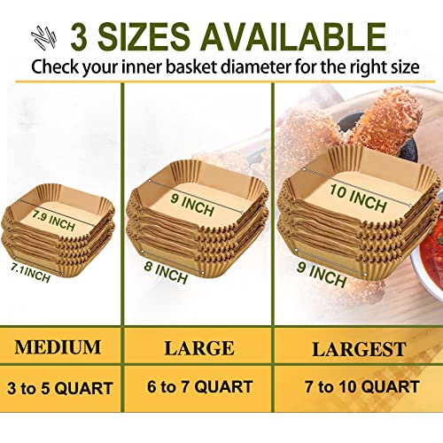 Large Air Fryer Disposable Paper Liners Square 9 Inch, 125 Pcs Parchment Paper Liner For 5-8Qt Air Fryer, Oil-Proof, Water-Proof, Parchment Baking Paper For Baking Roasting Microwave #TOP3