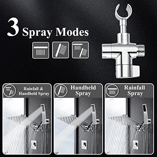 Psylc All Metal Shower Faucet Set (10-Inch Chrome)/Rain Shower Head With Handheld (Including Pressure Balance Rough-In Valve), Dual Showerhead Combo/Square Rainfall Shower System For Bathroom #TOP4