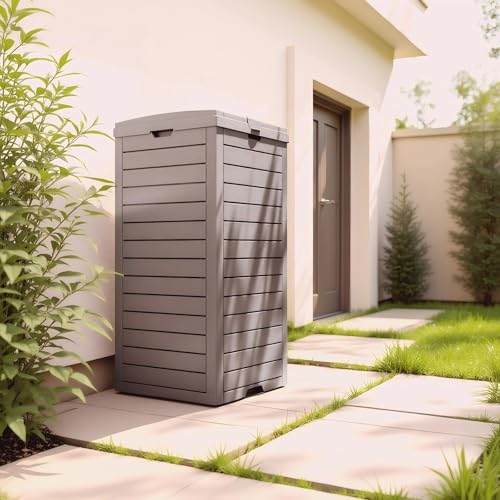 31 Gallon Resin Trash Can Cabinet with Lid & Drip Tray - Waterproof Outdoor Garbage Bin for Patio, Kitchen, Yard, and Entertaining Areas - Easy Assembly, No Tools Required