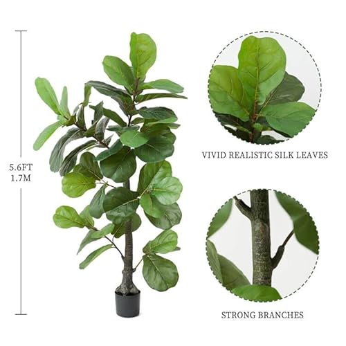 Hobyhoon 6 Ft Artificial Tree Fiddle Leaf Fig In Pot Faux Ficus Lyrata 57 Inch Fake Tree In Pot Fake Tree Silk Plants Fake Tropical Plant For Modern Home Indoor Office Decoration #TOP3