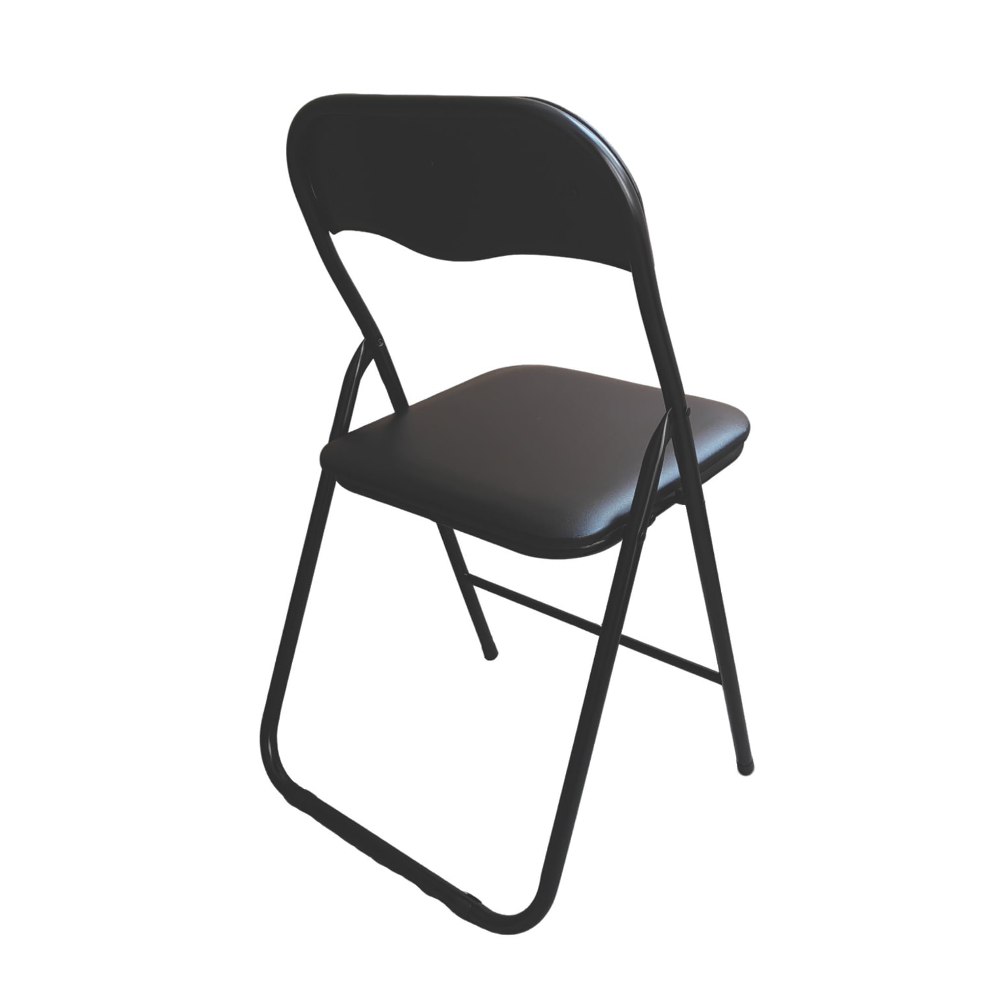 Pack 4 Sillas Plegables Negras Premium con Estructura Metálica y Asiento Acolchado en Polipiel PU. Respaldo Ergonómico de para Eventos, Oficina y Hogar. Diseño Moderno y Resistente (80x44x43,5 cm)