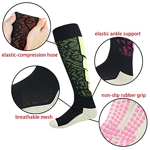 Luwint Non Slip Compression Socks, Long Anti Skid Tube Socks Grip Knee High Sports Soccer Socks, 3 Pairs #TOP3