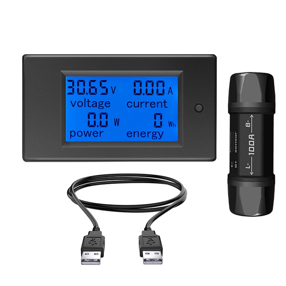HiLetgo PZEM-051 DC Digital Ammeter Voltmeter DC6.5-100V 0-100A Multi-Functional Voltage Current Power Energy LCD Display Meter with 100A Shunt Dual USB Cable