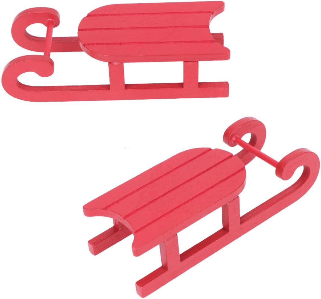 2 Pcs Christmas Sleigh Wooden Ornament Xmas Desktop Decor