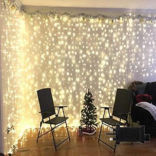 YASENN Christmas Curtain Lights 300LED 3x3m Mains Powered MultiFuction Window Curtain String Lights Transformer for Bedroom Background Indoor Ourdoor Decorations (Warm White)