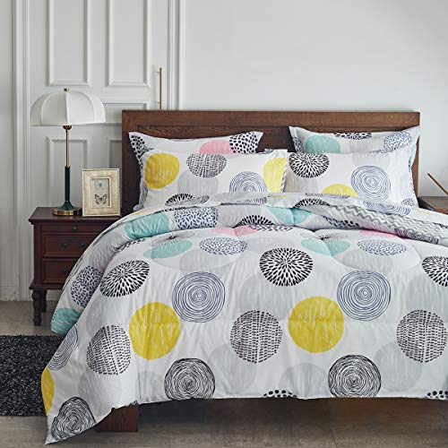 Uozzi Bedding Bed in a Bag 7 Pieces Queen Size - Colorful Dots Style - Soft Microfiber, Reversible Bed Comforter Set (1 Comforter, 2 Pillow Shams, 1 Flat Sheet, 1 Fitted Sheet, 2 Pillowcases) - Thumbnail 2