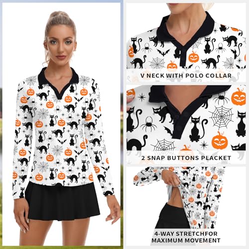 Image of Soneven Womens Golf Shirts Moisture Wicking V Neck Long Sleeve Polo Shirts Collared Tops