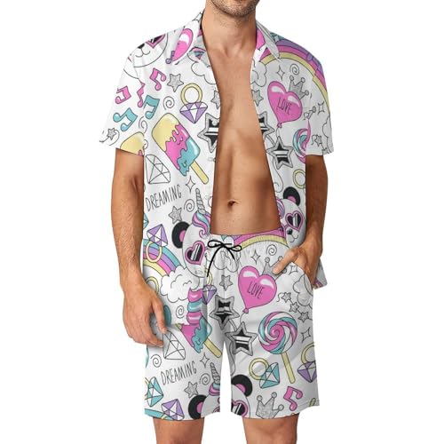 Ensemble Chemise et Short Hawaïen Homme Panda Licorne au design tropical unique taille S