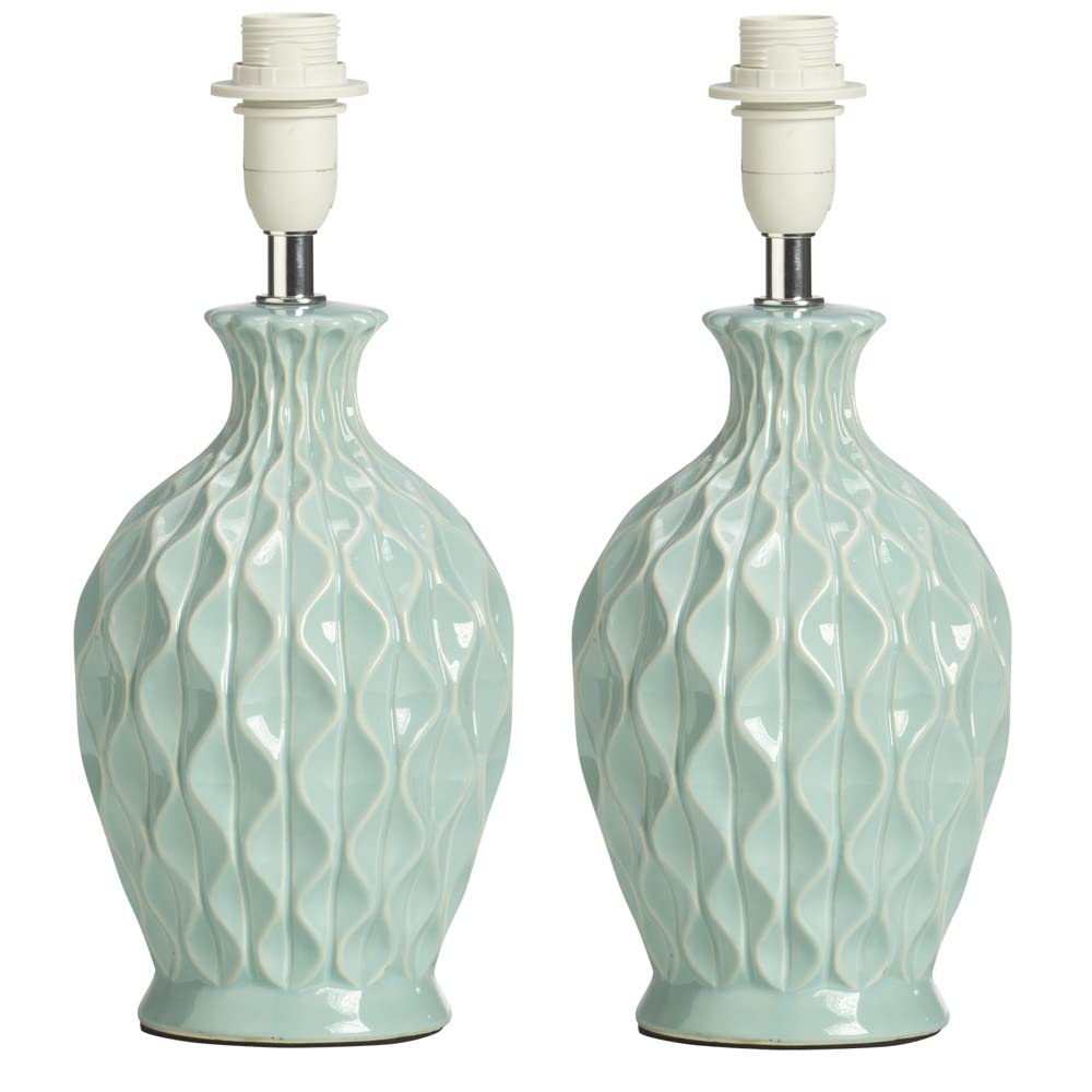 Britalia Light Blue 2 Pack - Vintage Ceramic Table Desk Lamp Base | 28Cm Height | 1 X Ses E14 Lamp Bulb Required | In-Line Switch | Uk Approved | Honeycomb Urn Design
