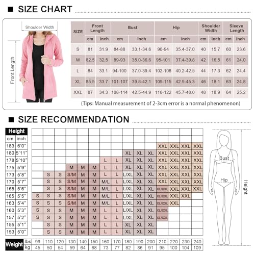 Vancavoo Fleecejacke Damen Lang Winterjacke Sweatjacke Kapuzenjacke Zip Kapuzenpullover Lose Jacken Einfarbig Sweatshirt Langen Mantel Cardigan Outwear Mit Taschen,Rosa,M