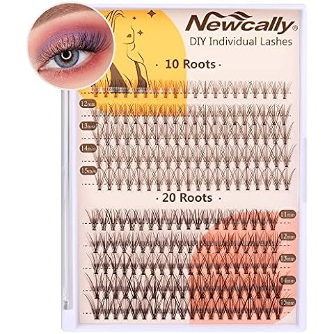 Newcally Individual Lashes DIY Eyelashes Extension Wispy Cluster Lashes C Curl Natural Look 10D/20D False Eyelashes 200Pcs (11mm-15mm) Cover