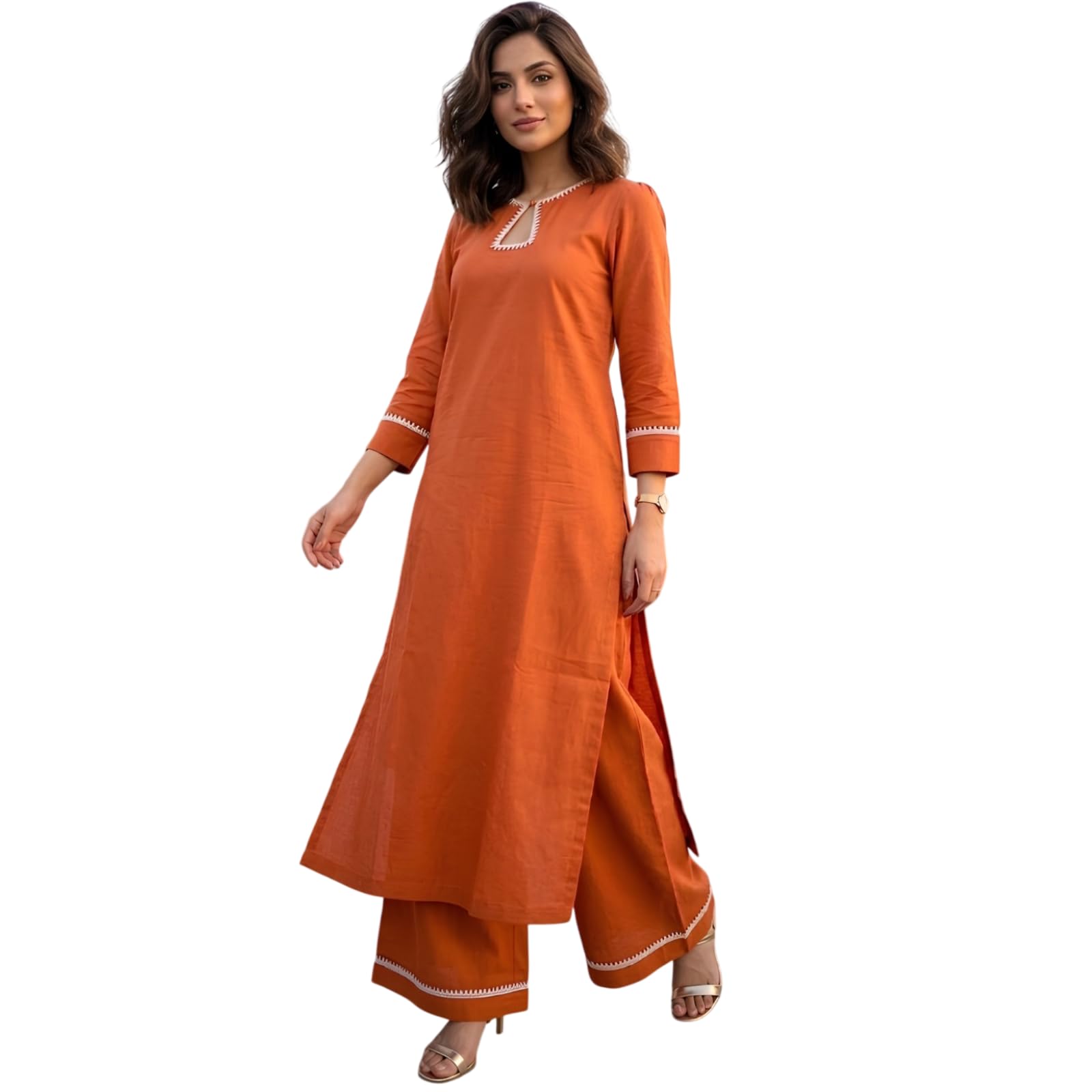 Anveri Women's Teal Blue Straight Kurta Pant Set | Round Neck Keyhole Design Kurta with 3/4 Sleeves | Solid Ethnic Wear Co-Ord Set for Casual, Office, Festive (Hansika)-image-40