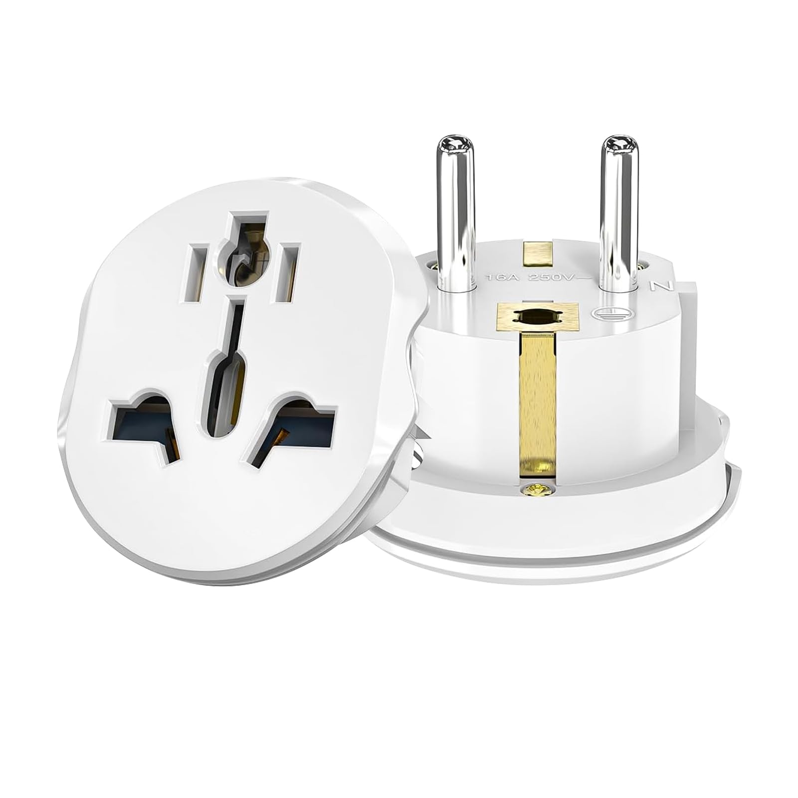Adaptador de Enchufe Universal para Viajes España, Compatible con la Mayoría de Países Europeos, 2 Pack - Convertidor de Enchufes USA, UE, UK, Australia, China, Italia, Suiza a Enchufe Alemán